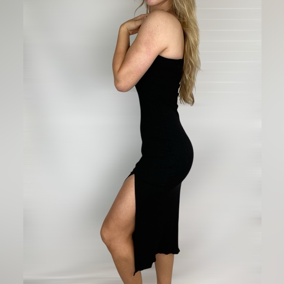 LULUS Chic Show Ribbed One Shoulder MIDI Dress Stretchy Casual Gojng Out Party - Picture 3 of 6